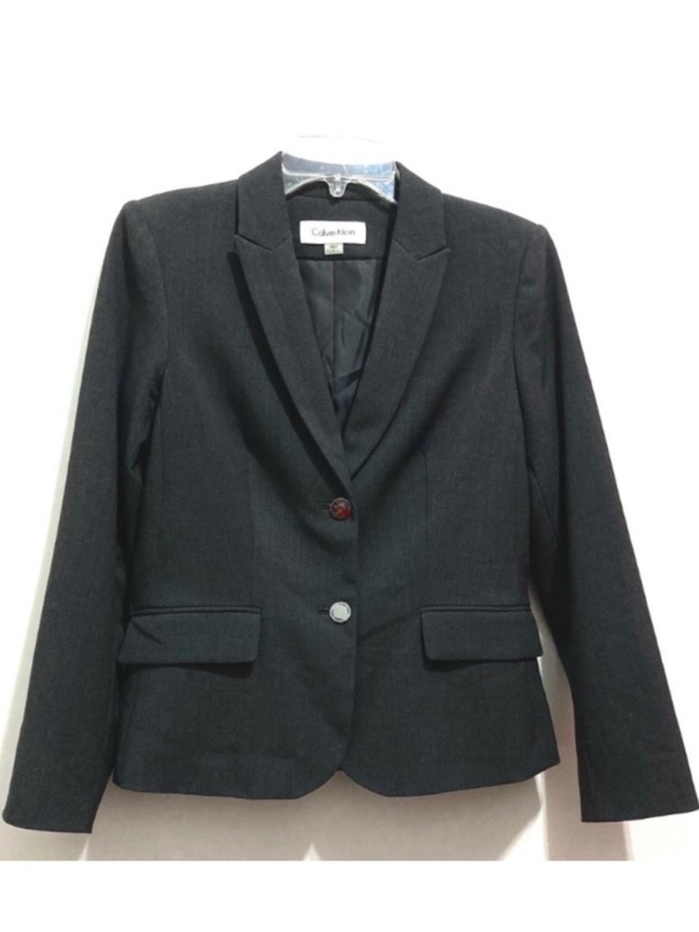 NEW Calvin Klein Women’s Dark Gray Black Two Button Sharp Shoulder Suit Blazer